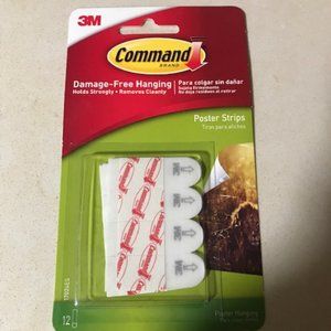 3M Command 12 Poster Hanging Strips Damage Free Hanging -New